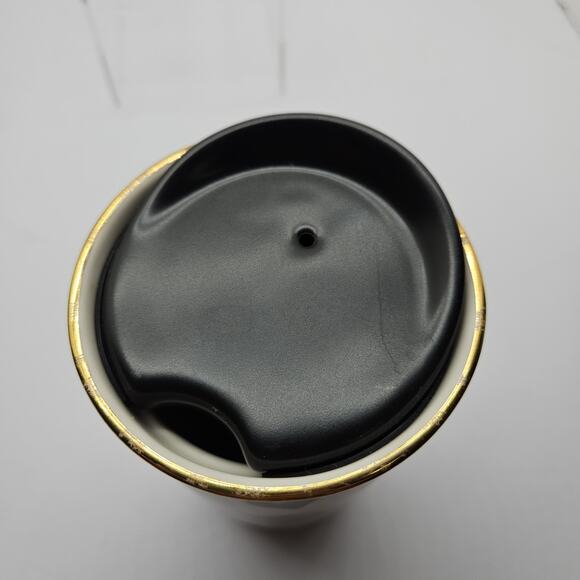 Rare Starbucks Tumbler Black Hearts Travel Mug Gold Rim Coffee Tea - Picture 3 of 5